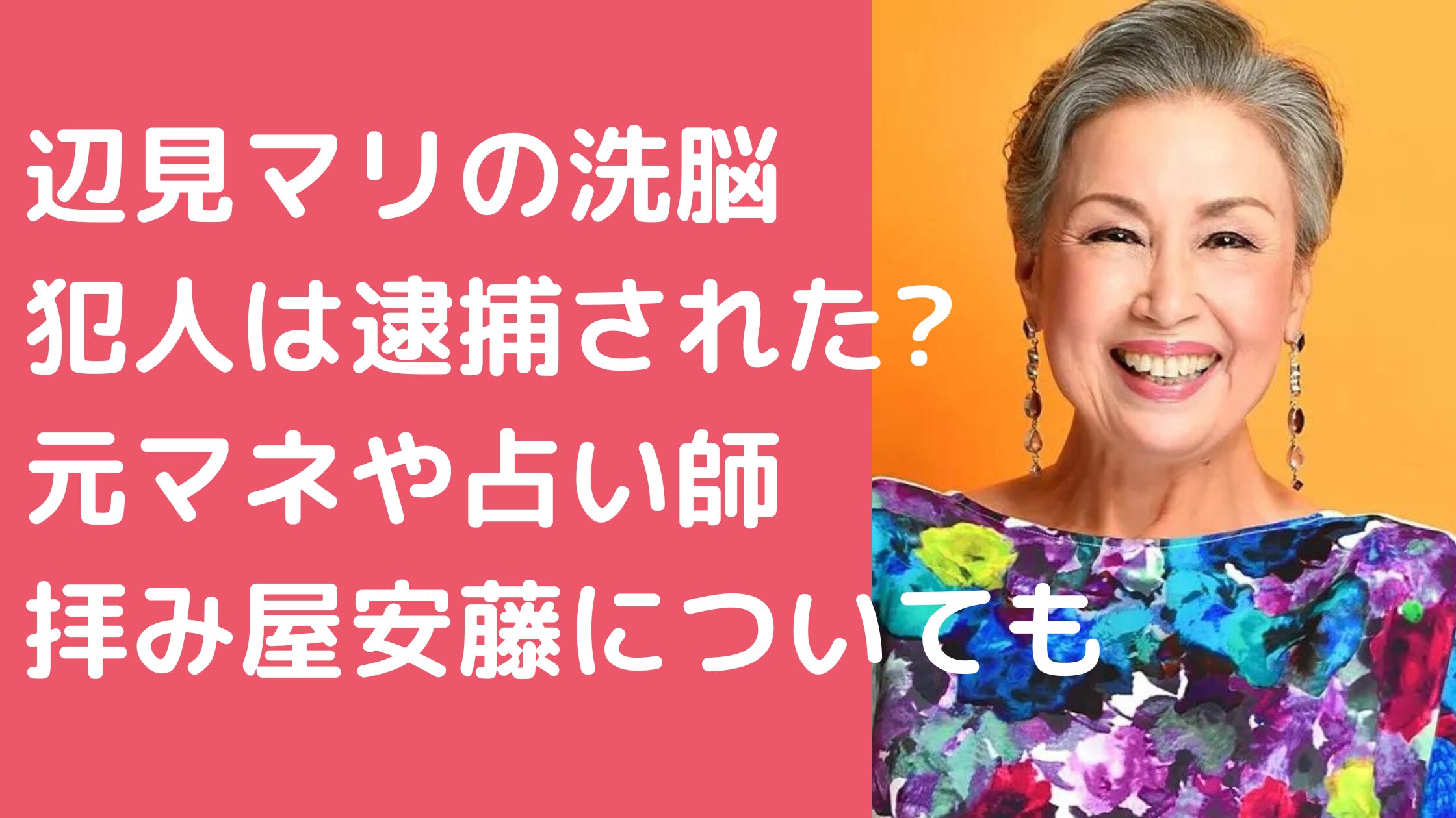 辺見マリ　洗脳　犯人　5億　マネージャー　名前 辺見マリ　洗脳　犯人　占い師　名前 辺見マリ　洗脳　犯人　拝み屋　安藤　顔画像 辺見マリ　洗脳　犯人　逮捕